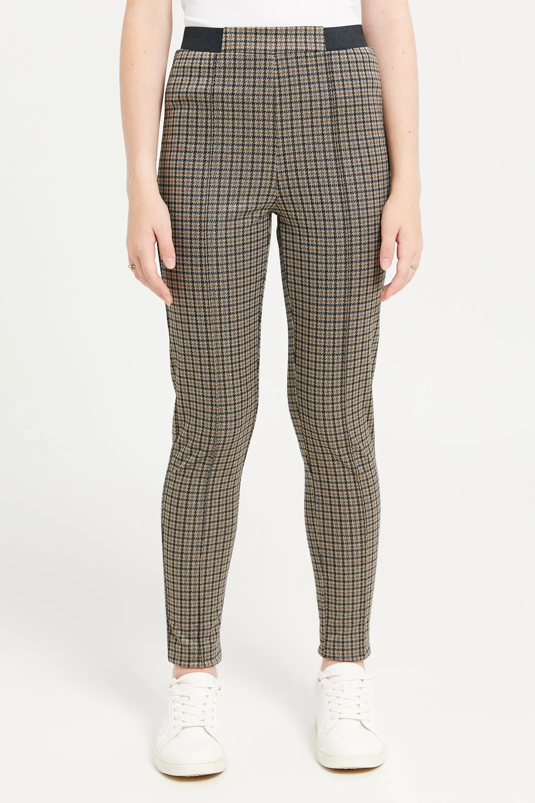 Senior Girls Brown And Green Plaid Leggings