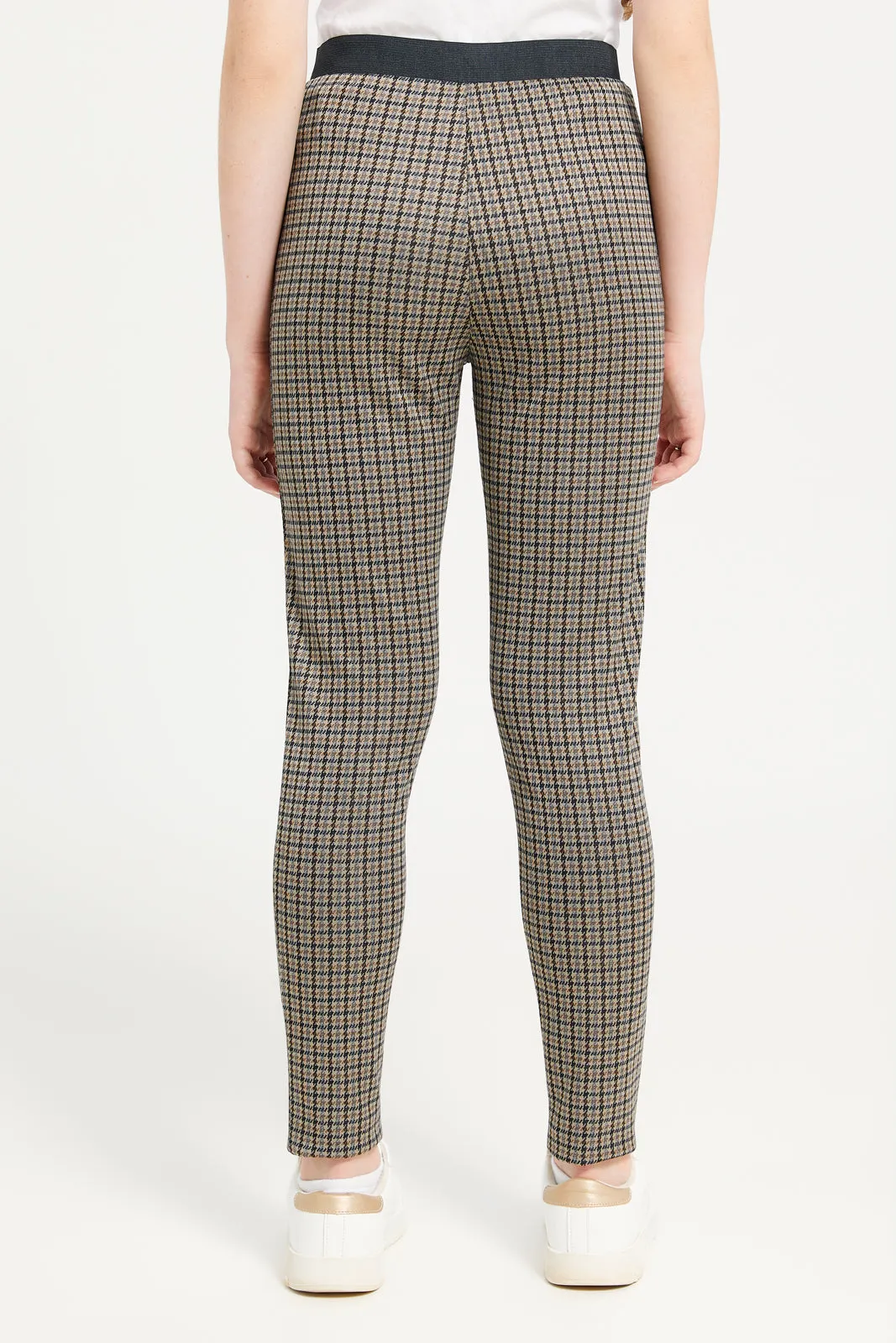 Senior Girls Brown And Green Plaid Leggings