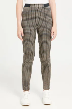 Senior Girls Brown And Green Plaid Leggings