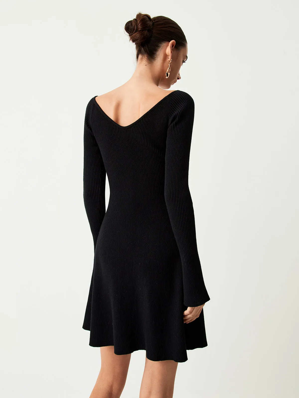 V-Neck Long Sleeve Trendy Short Sweater Dress