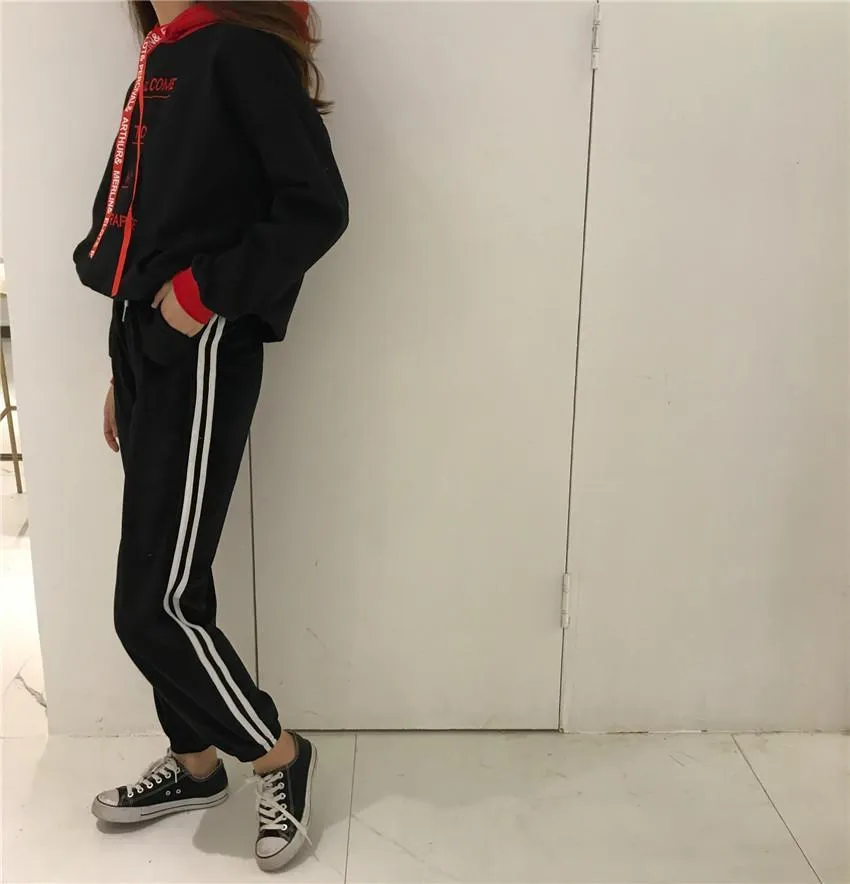 Velvet Side Double White Stripe Oversized Pants