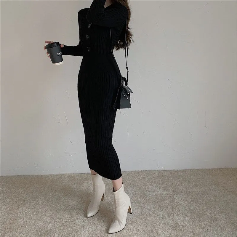 Vintage Knitted Sweater Trendy Long Sleeve Dress