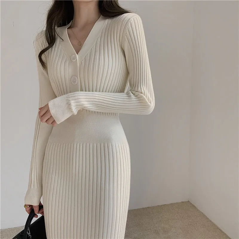 Vintage Knitted Sweater Trendy Long Sleeve Dress