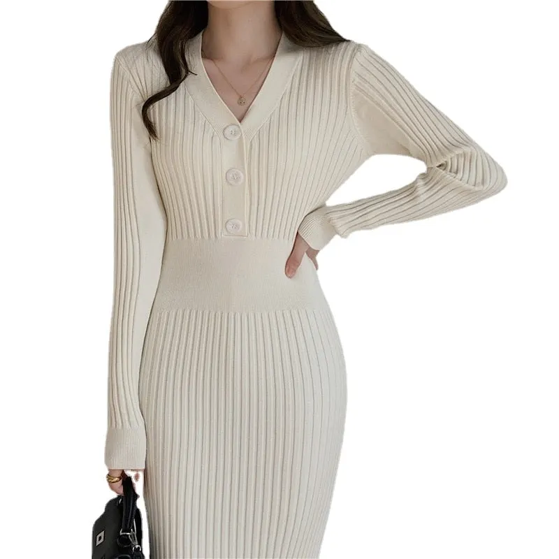 Vintage Knitted Sweater Trendy Long Sleeve Dress