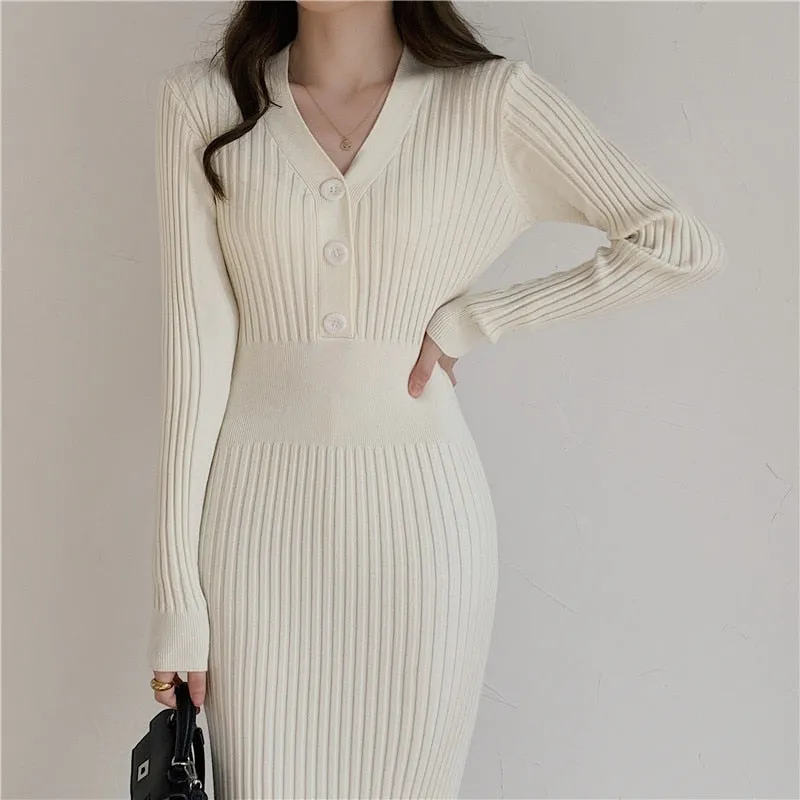 Vintage Knitted Sweater Trendy Long Sleeve Dress