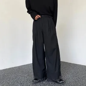 Wiaofellas  -  New Men's Fashion Baggy Pants Black Wide Leg Double Layered Striped Patchwork Cuffs Oversized High Waist Long Trousers Male