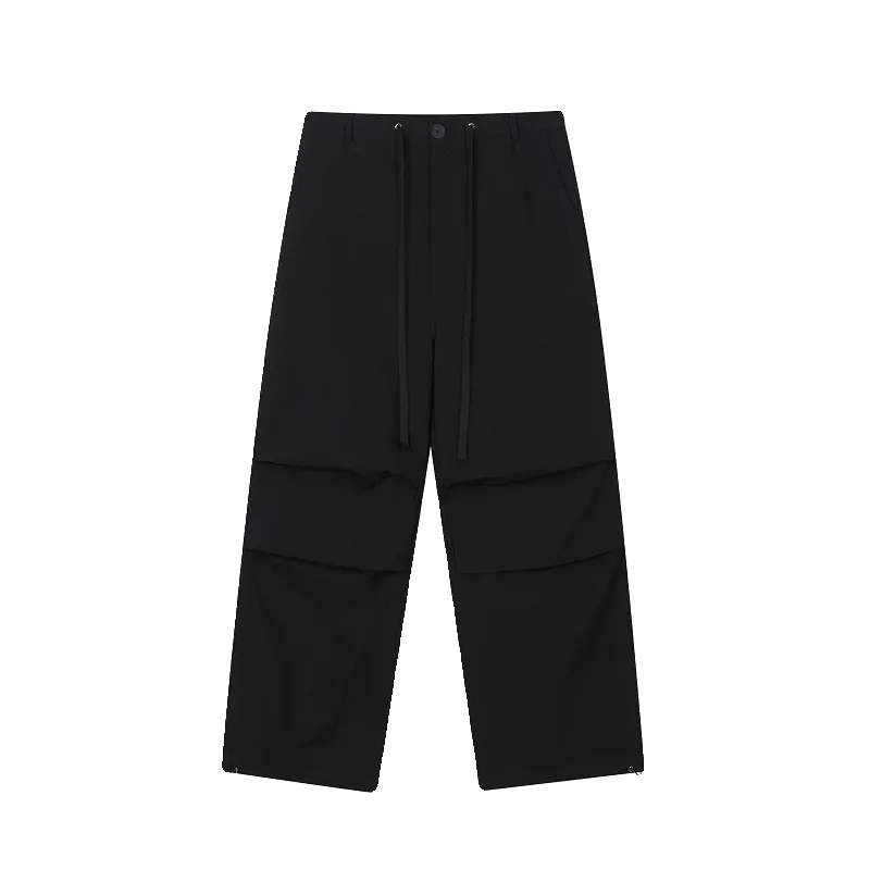 Wiaofellas  -  Retro Mens Casual Linen Pants Wide Leg Baggy Oversized Draped High Waist Plain Long Trousers Male Black Apricot