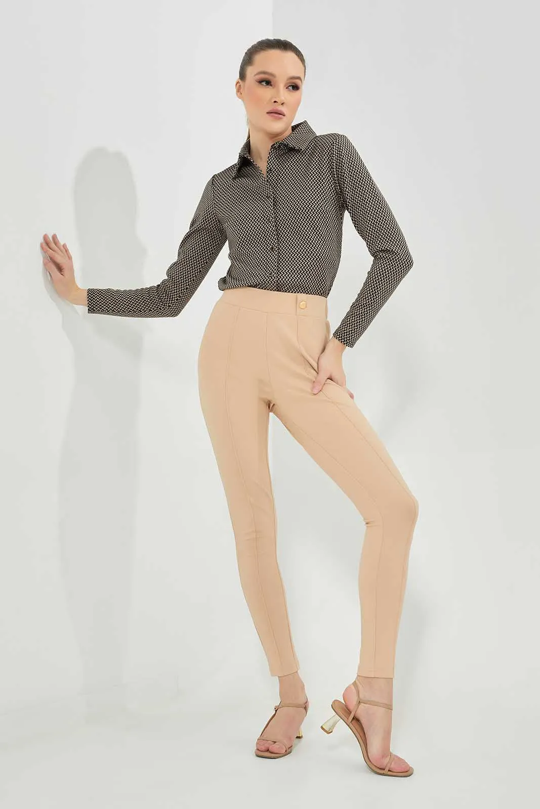Women Beige Embellished Leggings