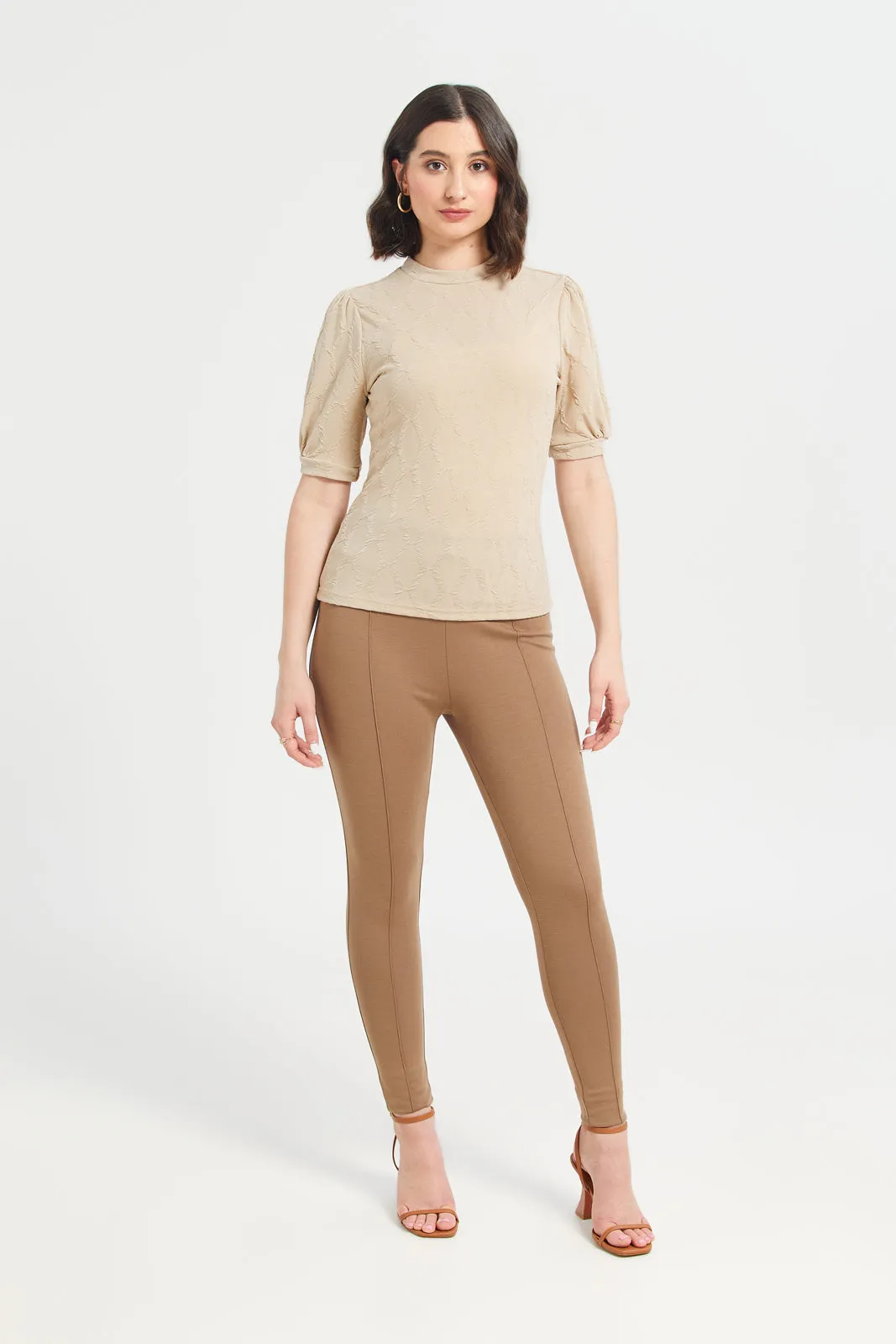 Women Brown Single Pleated Leggings