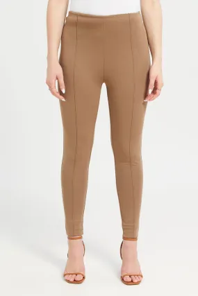 Women Brown Single Pleated Leggings