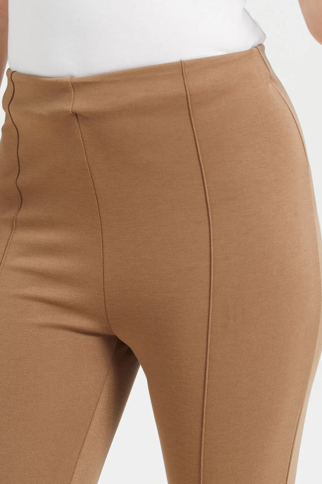 Women Brown Single Pleated Leggings