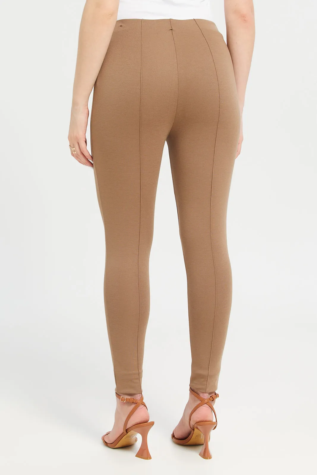 Women Brown Single Pleated Leggings