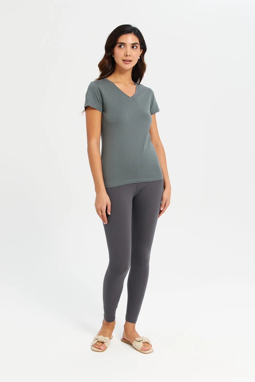 Women Charcoal Elastic Leggings
