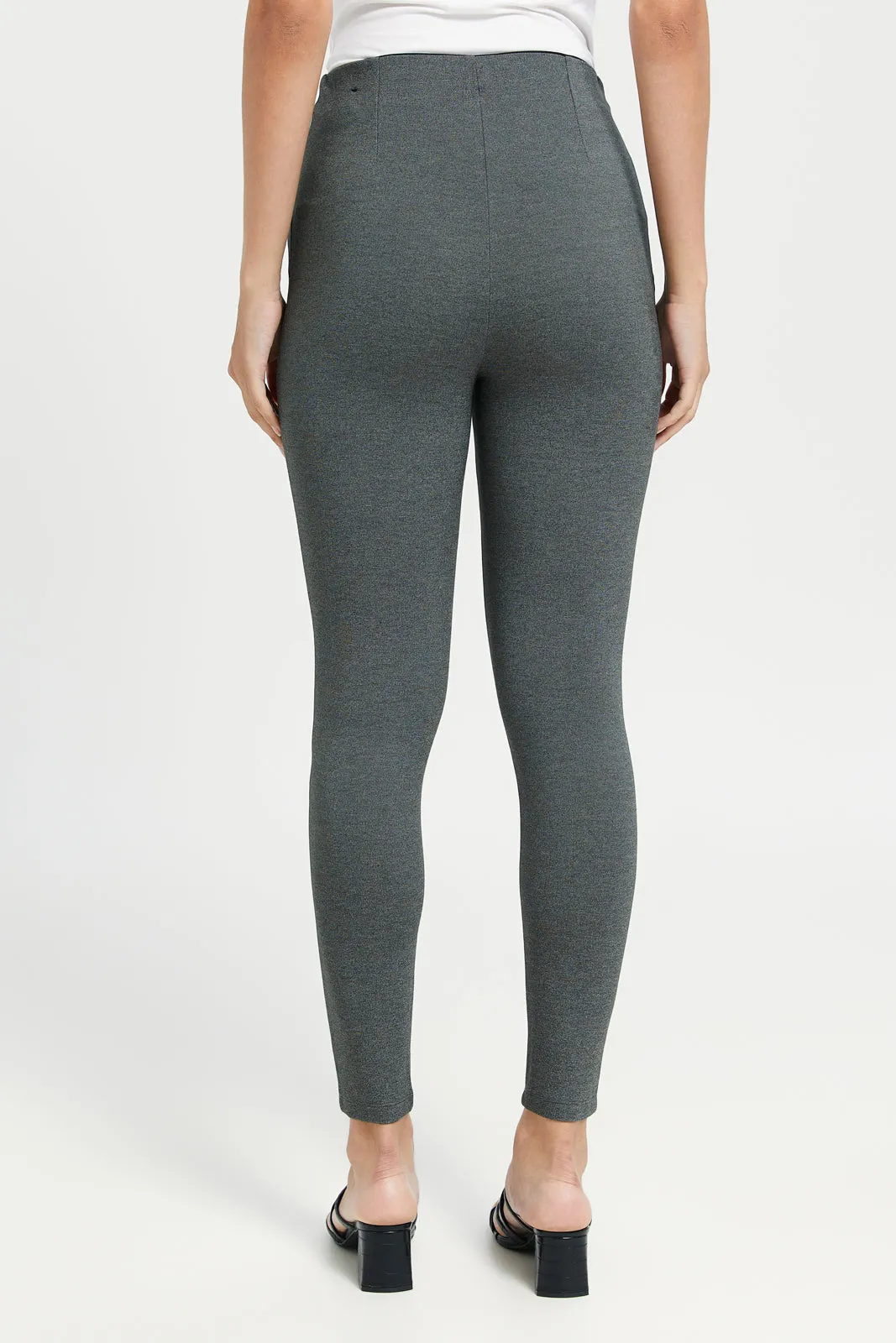 Women Charcoal Single Button Dart Ponte Leggings