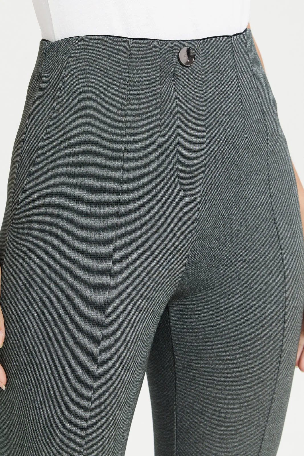 Women Charcoal Single Button Dart Ponte Leggings