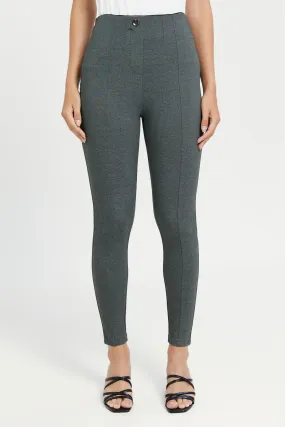Women Charcoal Single Button Dart Ponte Leggings
