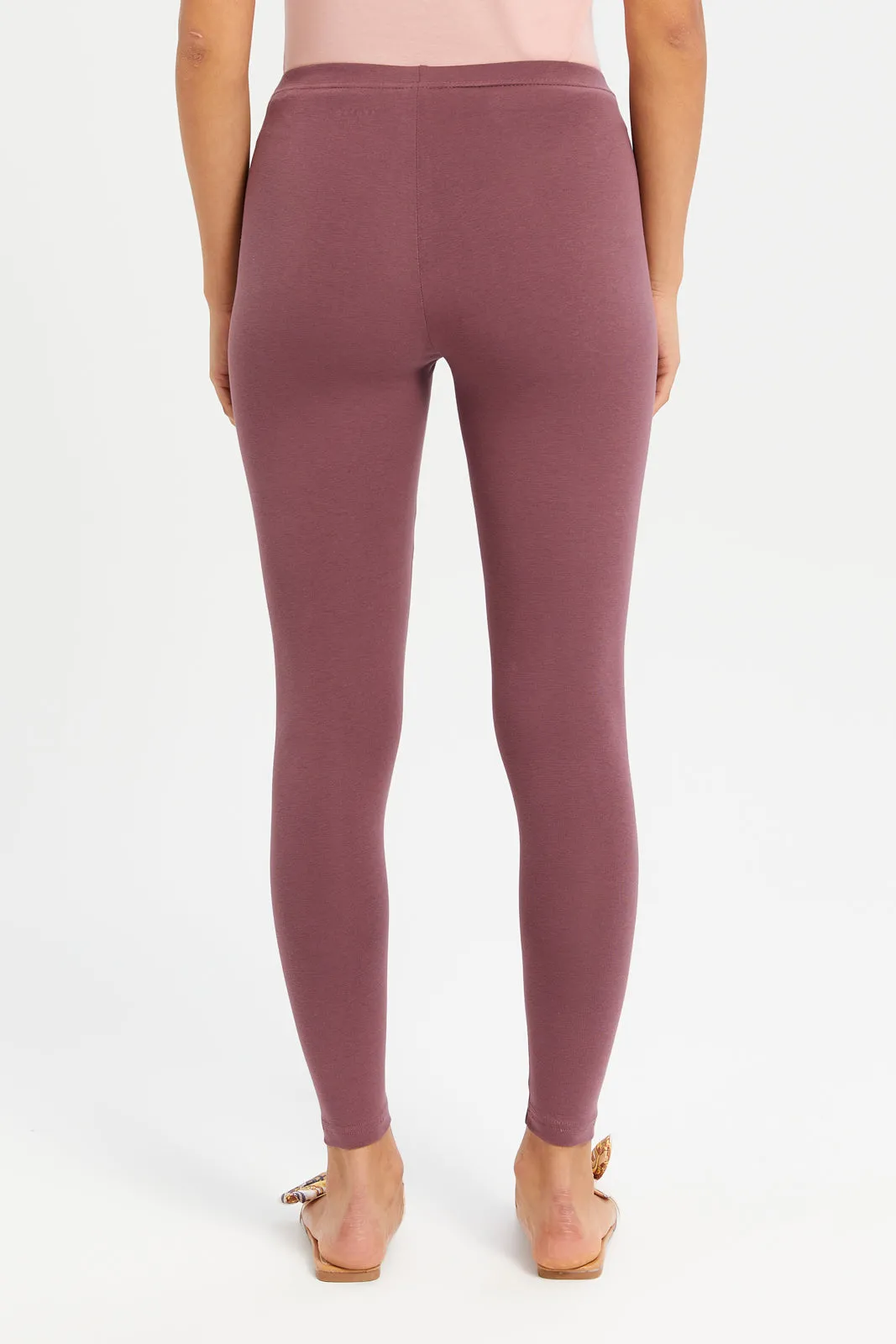 Women Taupe Elastic Leggings