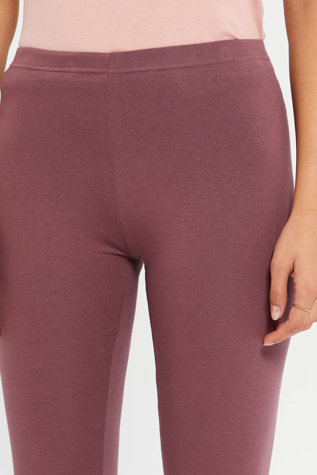 Women Taupe Elastic Leggings