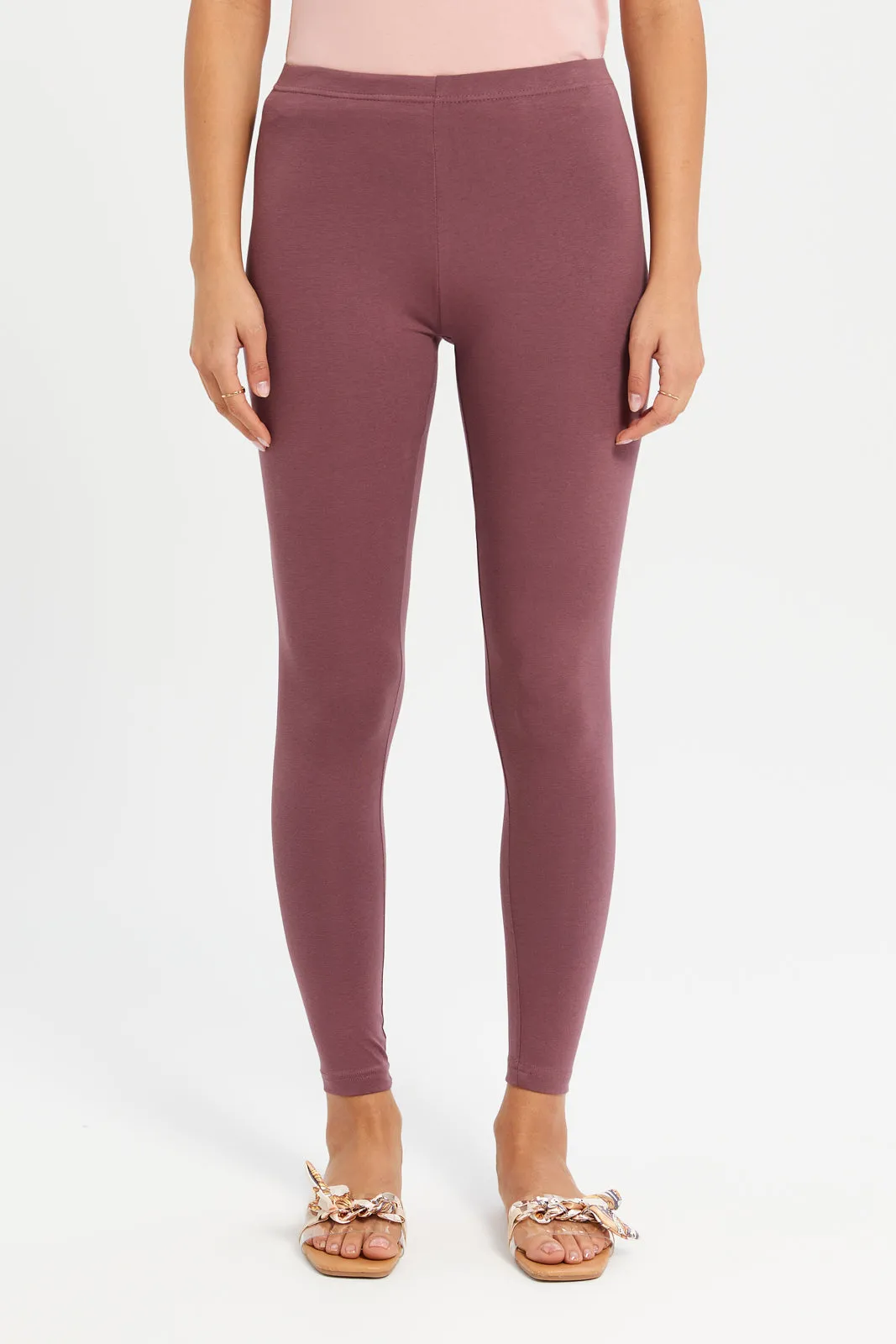 Women Taupe Elastic Leggings