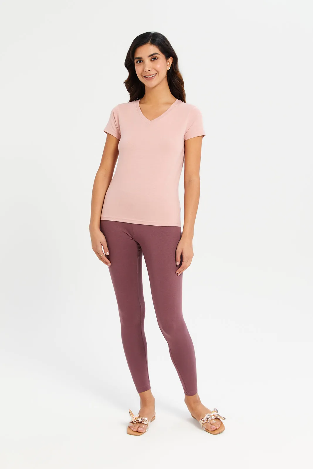 Women Taupe Elastic Leggings