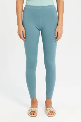 Women Teal Elastic Leggings
