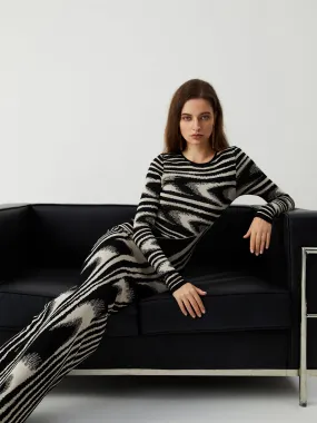 Zebra Print Long Trendy Sleeve Sweater Dress