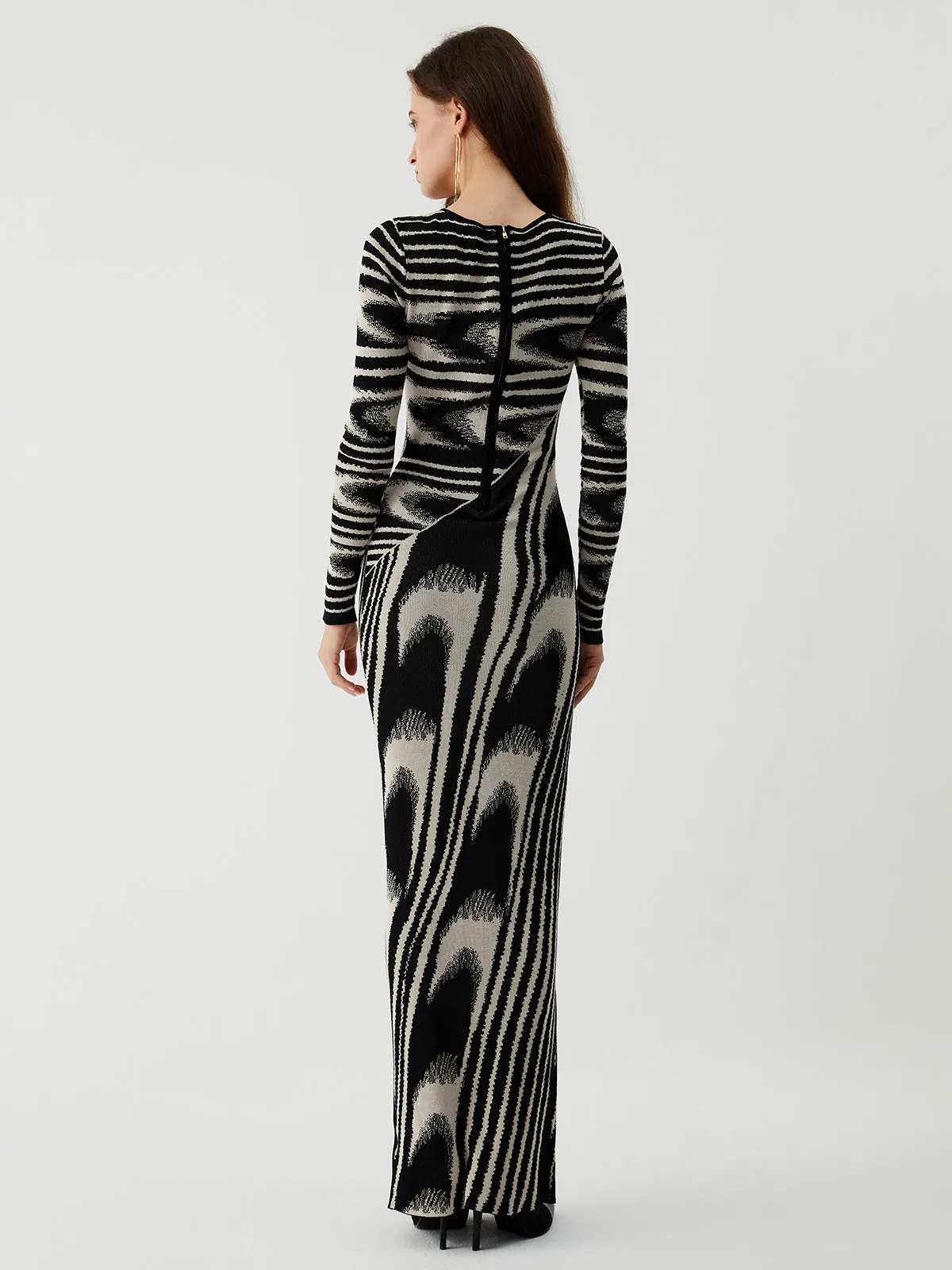 Zebra Print Long Trendy Sleeve Sweater Dress